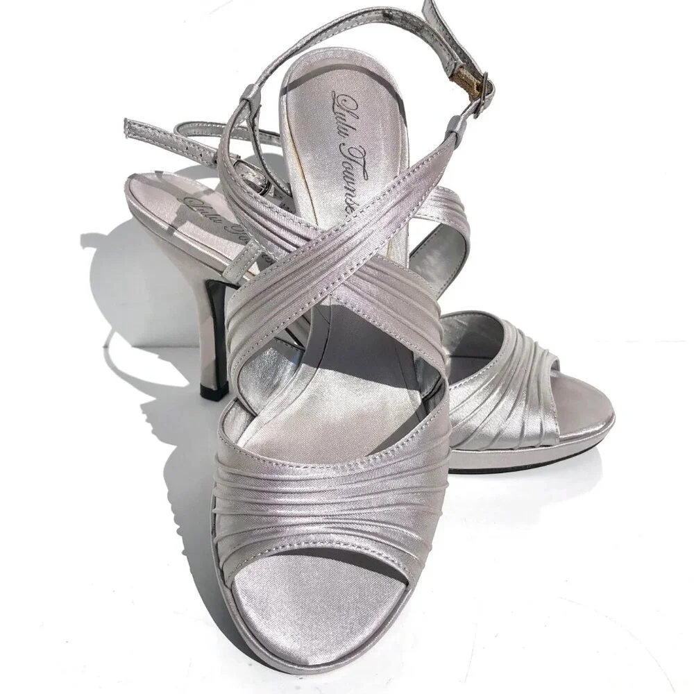 Lulu Townsend Romeo heels women size 6.5 strappy silver party evening wedding